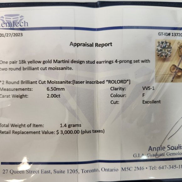 Rolord pair of 18kt yellow gold earrings with 2 round cut 1ct moissanite - Picture 13 of 15